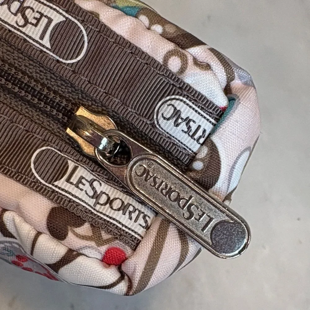 LeSportsac Fantazmic Floral Brown Pouch Cosmetic Bag Travel Organizer Y2K Nylon